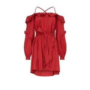 Marissa Webb Red Linen Off The Shoulder Mini Dress Size S/M